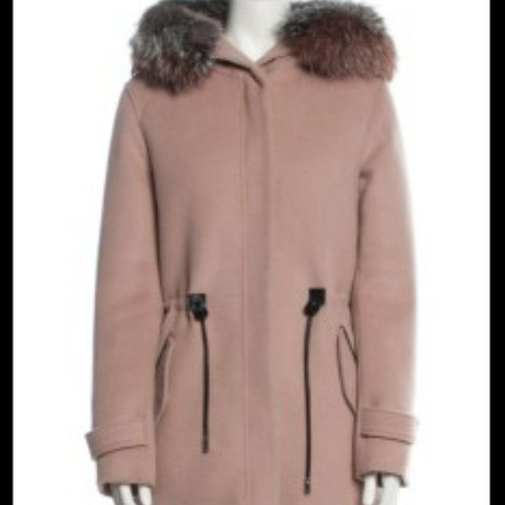 Mackage Blush Pink Wool Puffer Coat with Fur Trim